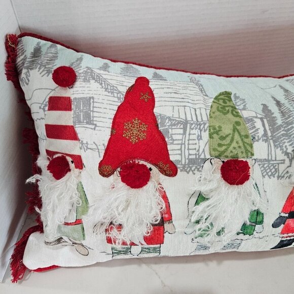 Novogratz Christmas Gnome Throw Pillow With Red Fringe & Zipper Closure 23"x12" - Picture 5 of 8